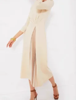 Hot Women's Midi Dress A Line Dress Elegant Stylish Basic Vacation Party Work Regular Fit Plain 3/4 Length Sleeve V Neck Spring Fall Women Work Dresses