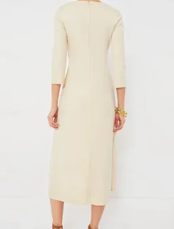 Hot Women's Midi Dress A Line Dress Elegant Stylish Basic Vacation Party Work Regular Fit Plain 3/4 Length Sleeve V Neck Spring Fall Women Work Dresses