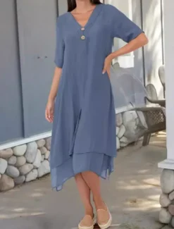 Clearance Women's Midi Dress A Line Dress Summer Dress Casual Daily Regular Fit Graphic Plain Half Sleeve V Neck Black White Navy Blue Summer Women Dresses