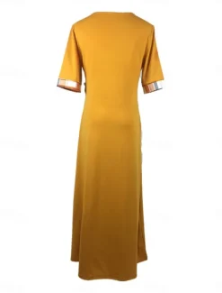 Women's Midi Dress A Line Dress Vacation Casual Outdoor Going out Standard Fit Graphic Plaid Half Sleeve Crewneck Black Yellow Wine Purple Summer Women Vacation Dresses