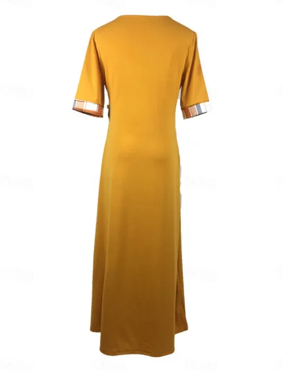 Women's Midi Dress A Line Dress Vacation Casual Outdoor Going out Standard Fit Graphic Plaid Half Sleeve Crewneck Black Yellow Wine Purple Summer Women Vacation Dresses