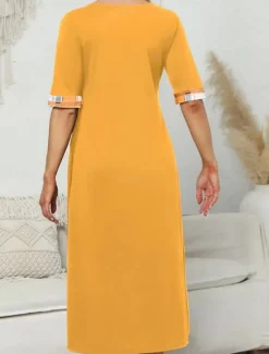 Women's Midi Dress A Line Dress Vacation Casual Outdoor Going out Standard Fit Graphic Plaid Half Sleeve Crewneck Black Yellow Wine Purple Summer Women Vacation Dresses