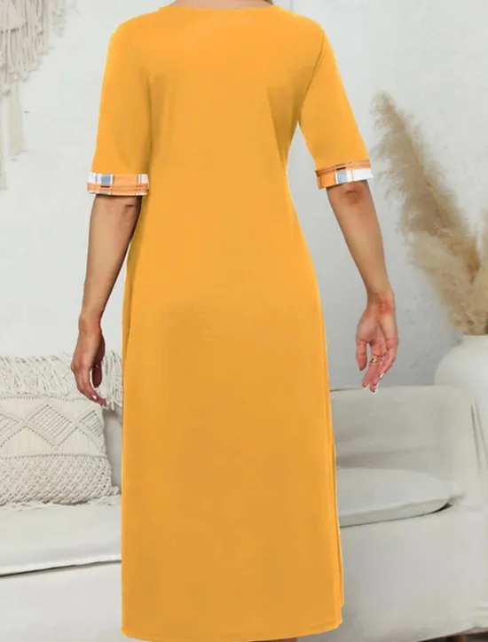 Women's Midi Dress A Line Dress Vacation Casual Outdoor Going out Standard Fit Graphic Plaid Half Sleeve Crewneck Black Yellow Wine Purple Summer Women Vacation Dresses
