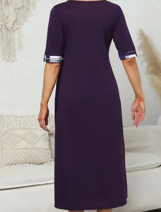 Women's Midi Dress A Line Dress Vacation Casual Outdoor Going out Standard Fit Graphic Plaid Half Sleeve Crewneck Black Yellow Wine Purple Summer Women Vacation Dresses