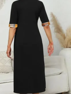 Women's Midi Dress A Line Dress Vacation Casual Outdoor Going out Standard Fit Graphic Plaid Half Sleeve Crewneck Black Yellow Wine Purple Summer Women Vacation Dresses