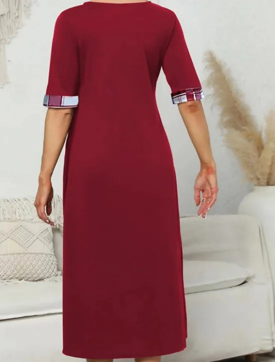Women's Midi Dress A Line Dress Vacation Casual Outdoor Going out Standard Fit Graphic Plaid Half Sleeve Crewneck Black Yellow Wine Purple Summer Women Vacation Dresses