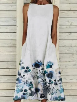 Online Women's Midi Dress A Line Dress T Shirt Dress Tee Dress Off The Shoulder Dress Athletic Dress Casual Vacation Daily Regular Fit Floral Sleeveless Off Shoulder Yellow Red Blue Purple Summer Women Sundresses