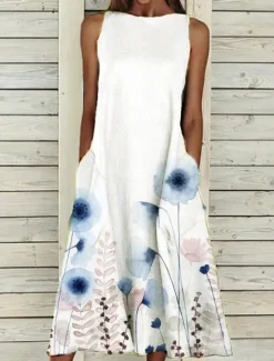 Online Women's Midi Dress A Line Dress T Shirt Dress Tee Dress Off The Shoulder Dress Athletic Dress Casual Vacation Daily Regular Fit Floral Sleeveless Off Shoulder Yellow Red Blue Purple Summer Women Sundresses
