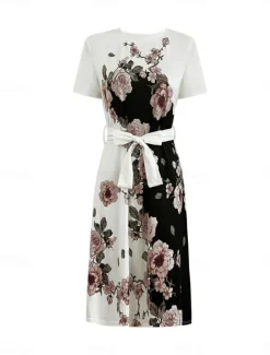 Best Women's Midi Dress A Line Dress Work Dresses Vacation Office Regular Fit Floral Graphic Short Sleeve Crew Neck Summer Women Work Dresses