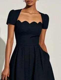 Discount Women's Midi Dress A Line Dress Fit And Flare Dress Elegant Party Cocktail Outdoor Party Wedding Guest Regular Fit Solid Color Short Sleeve Square Neck Green Summer Women Cocktail Dress