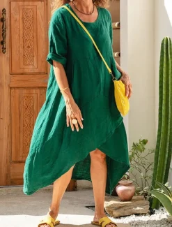 Clearance Women's Midi Dress A Line Dress Summer Dress Casual Daily Loose Fit Plain 3/4 Length Sleeve Notched Neck White Purple Green Army Green Summer Women Casual Dress