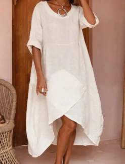 Clearance Women's Midi Dress A Line Dress Summer Dress Casual Daily Loose Fit Plain 3/4 Length Sleeve Notched Neck White Purple Green Army Green Summer Women Casual Dress