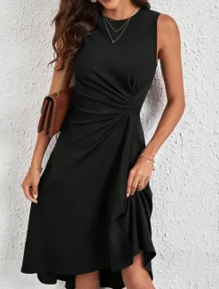 Best Women's Midi Dress A Line Dress Solid Color Bodycon Dress Work Dresses Semi Formal Office Slim Graphic Sleeveless Crew Neck Black Pink Red Blue Summer Women Work Dresses
