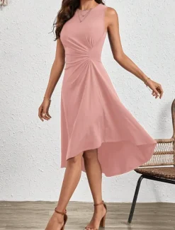 Best Women's Midi Dress A Line Dress Solid Color Bodycon Dress Work Dresses Semi Formal Office Slim Graphic Sleeveless Crew Neck Black Pink Red Blue Summer Women Work Dresses