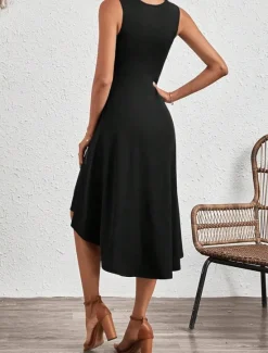 Best Women's Midi Dress A Line Dress Solid Color Bodycon Dress Work Dresses Semi Formal Office Slim Graphic Sleeveless Crew Neck Black Pink Red Blue Summer Women Work Dresses