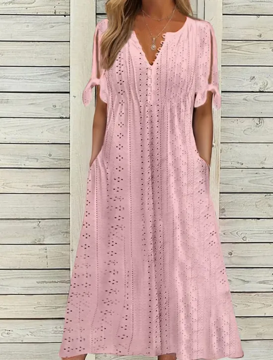 New Women's Midi Dress A Line Dress Summer Dress Boho Dress Pleated Dress Elegant Fashion Modern Outdoor Vacation Daily Loose Fit Plain Short Sleeve V Neck White Pink Blue Green Summer Spring Women White Dresses