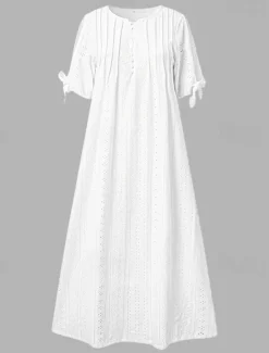 New Women's Midi Dress A Line Dress Summer Dress Boho Dress Pleated Dress Elegant Fashion Modern Outdoor Vacation Daily Loose Fit Plain Short Sleeve V Neck White Pink Blue Green Summer Spring Women White Dresses
