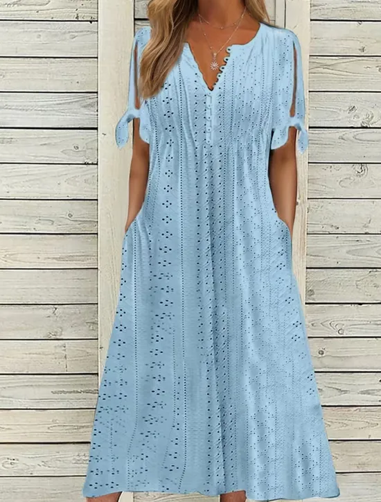 New Women's Midi Dress A Line Dress Summer Dress Boho Dress Pleated Dress Elegant Fashion Modern Outdoor Vacation Daily Loose Fit Plain Short Sleeve V Neck White Pink Blue Green Summer Spring Women White Dresses