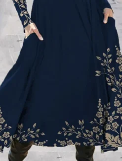 Outlet Women's Midi Dress A Line Dress Casual Dress Winter Dress Swing Dress Fashion Streetwear Mature Formal Outdoor Vacation Regular Fit Floral Long Sleeve Crew Neck Black Navy Blue Royal Blue Blue Spring Women Work Dresses