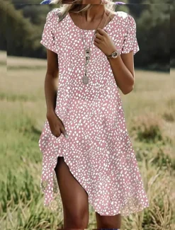 Best Women's Midi Dress A Line Dress T Shirt Dress Tee Dress Athletic Dress Casual Vacation Daily Regular Fit Graphic Short Sleeve Crew Neck Dark Red Pink Red Burgundy Summer Women T Shirt Dresses