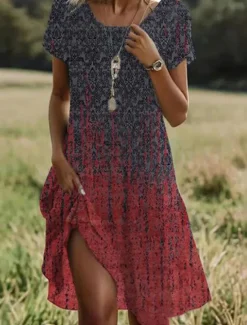 Best Women's Midi Dress A Line Dress T Shirt Dress Tee Dress Athletic Dress Casual Vacation Daily Regular Fit Graphic Short Sleeve Crew Neck Dark Red Pink Red Burgundy Summer Women T Shirt Dresses