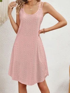 Outlet Women's Midi Dress A Line Dress Slip Dress Stylish Casual Vacation Daily Regular Fit Plain Sleeveless U Neck Black Pink Green Summer Women Sundresses