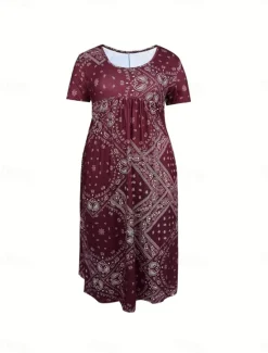 Best Women's Midi Dress A Line Dress Summer Dress Casual Daily Regular Fit Paisley Short Sleeve Square Neck Pink Red Blue Gray Summer Women Sundresses|Casual Dress