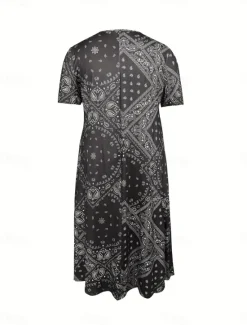 Best Women's Midi Dress A Line Dress Summer Dress Casual Daily Regular Fit Paisley Short Sleeve Square Neck Pink Red Blue Gray Summer Women Sundresses|Casual Dress