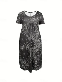 Best Women's Midi Dress A Line Dress Summer Dress Casual Daily Regular Fit Paisley Short Sleeve Square Neck Pink Red Blue Gray Summer Women Sundresses|Casual Dress