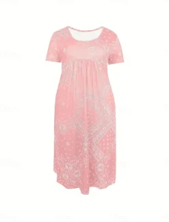 Best Women's Midi Dress A Line Dress Summer Dress Casual Daily Regular Fit Paisley Short Sleeve Square Neck Pink Red Blue Gray Summer Women Sundresses|Casual Dress