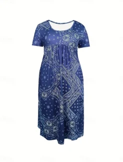 Best Women's Midi Dress A Line Dress Summer Dress Casual Daily Regular Fit Paisley Short Sleeve Square Neck Pink Red Blue Gray Summer Women Sundresses|Casual Dress