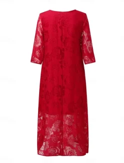 Online Women's Midi Dress Black Dress Lace Dress Elegant Stylish Casual Vacation Party Work Regular Fit Plain Short Sleeve Crew Neck Black White Red Summer Spring Fall Women White Dresses