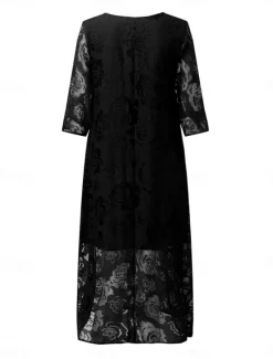 Online Women's Midi Dress Black Dress Lace Dress Elegant Stylish Casual Vacation Party Work Regular Fit Plain Short Sleeve Crew Neck Black White Red Summer Spring Fall Women White Dresses