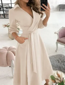 Outlet Women's Midi Dress Blazer Dress Sheath Dress Wrap Dress A Line Dress Party Cocktail Semi Formal Vacation Party Wedding Guest Regular Fit Long Sleeve V Neck Black Red Green Apricot Summer Fall Winter Women Cocktail Dress