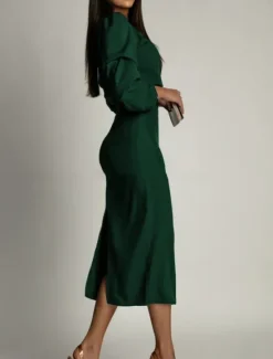 Clearance Women's Midi Dress Bodycon Dress Work Dresses Semi Formal Office Regular Fit Plain Long Sleeve V Neck Black Green Summer Women Work Dresses