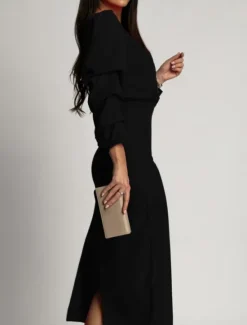 Clearance Women's Midi Dress Bodycon Dress Work Dresses Semi Formal Office Regular Fit Plain Long Sleeve V Neck Black Green Summer Women Work Dresses