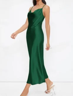 Women's Midi Dress Boho Chic Dresses Bohemia Stylish Sexy Loose Fit Solid Color Sleeveless Strap Light Green Wine Purple Green Summer Women Cocktail Dress