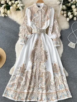 Women's Midi Dress Boho Dress Fashion Holiday Going out Weekend Regular Fit Flower Long Sleeve Shirt Collar Black Blue Apricot Summer Women Floral Dresses