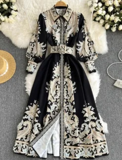 Women's Midi Dress Boho Dress Fashion Holiday Going out Weekend Regular Fit Flower Long Sleeve Shirt Collar Black Blue Apricot Summer Women Floral Dresses