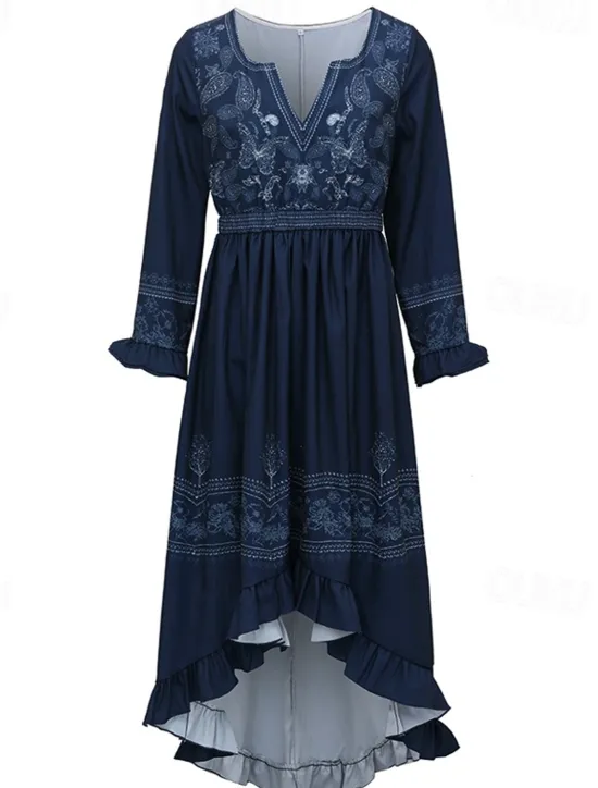 Clearance Women's Midi Dress Boho Dress Western Dress Fashion Classic Holiday Going out Weekend Regular Fit Flower Long Sleeve V Neck Summer Women Floral Dresses