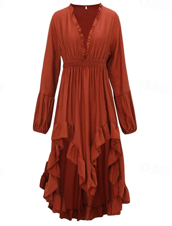 Women's Midi Dress Boho Dress Western Dress Fashion Modern Outdoor Vacation Holiday Regular Fit Plain Long Sleeve V Neck Summer Women Floral Dresses