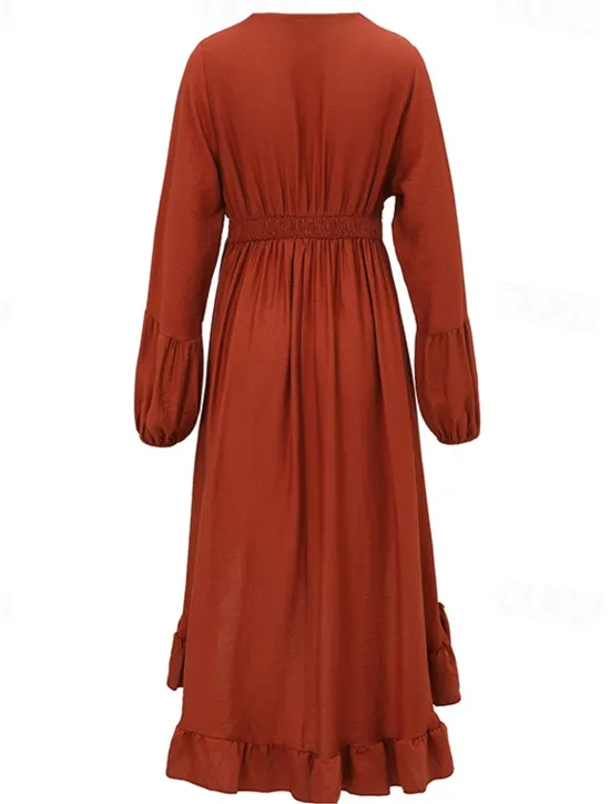 Women's Midi Dress Boho Dress Western Dress Fashion Modern Outdoor Vacation Holiday Regular Fit Plain Long Sleeve V Neck Summer Women Floral Dresses