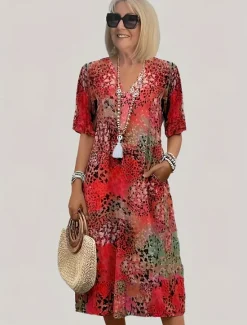 Discount Women's Midi Dress Boho Dress Elegant Party Regular Fit Boho Paisley Damask Short Sleeve V Neck Magenta Red Blue Purple Summer Women Floral Dresses
