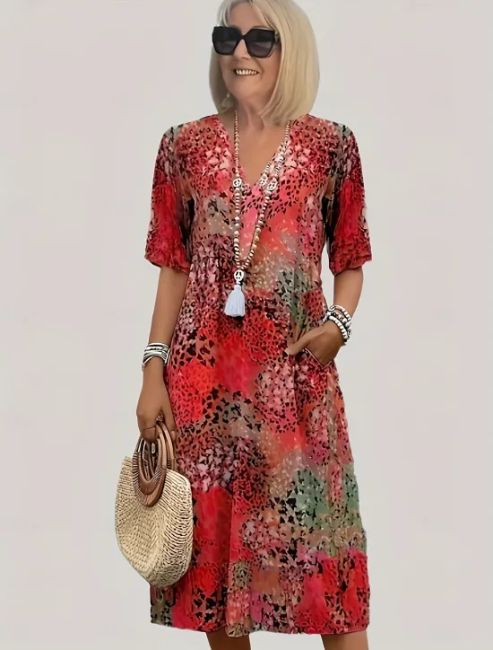 Discount Women's Midi Dress Boho Dress Elegant Party Regular Fit Boho Paisley Damask Short Sleeve V Neck Magenta Red Blue Purple Summer Women Floral Dresses