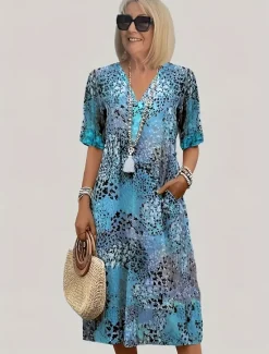 Discount Women's Midi Dress Boho Dress Elegant Party Regular Fit Boho Paisley Damask Short Sleeve V Neck Magenta Red Blue Purple Summer Women Floral Dresses