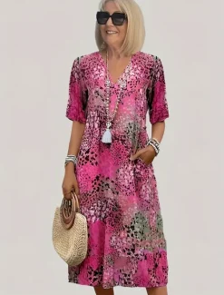 Discount Women's Midi Dress Boho Dress Elegant Party Regular Fit Boho Paisley Damask Short Sleeve V Neck Magenta Red Blue Purple Summer Women Floral Dresses