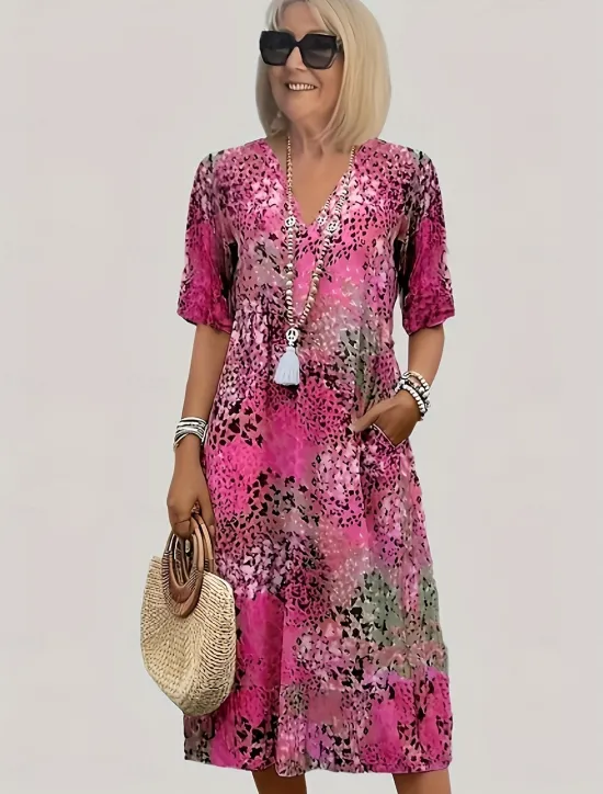 Discount Women's Midi Dress Boho Dress Elegant Party Regular Fit Boho Paisley Damask Short Sleeve V Neck Magenta Red Blue Purple Summer Women Floral Dresses