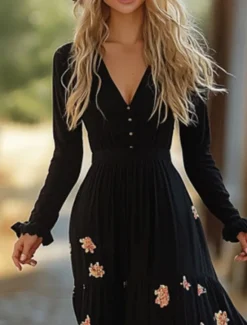 Outlet Women's Midi Dress Boho Dress Print Dress Western Dress Fashion Outdoor Vacation Weekend Regular Fit Plain Long Sleeve V Neck Summer Women Floral Dresses