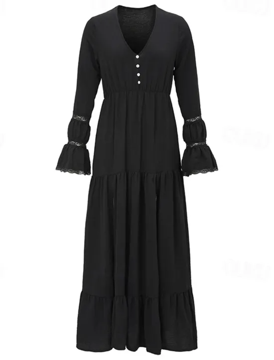 Outlet Women's Midi Dress Boho Dress Western Dress Fashion Classic Outdoor Daily Holiday Regular Fit Plain Long Sleeve V Neck Summer Women Floral Dresses