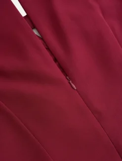 Sale Women's Midi Dress Burgundy with Asymmetric Sequin Overlay Round Neckline V-Notch Detail Three-Quarter Length Split Sleeves Non-Stretch Elegant Evening Cocktail Party Knee-Length Various Sizes Women Cocktail Dress